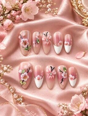 Cherry Blossom In French Tip Press-On Nails